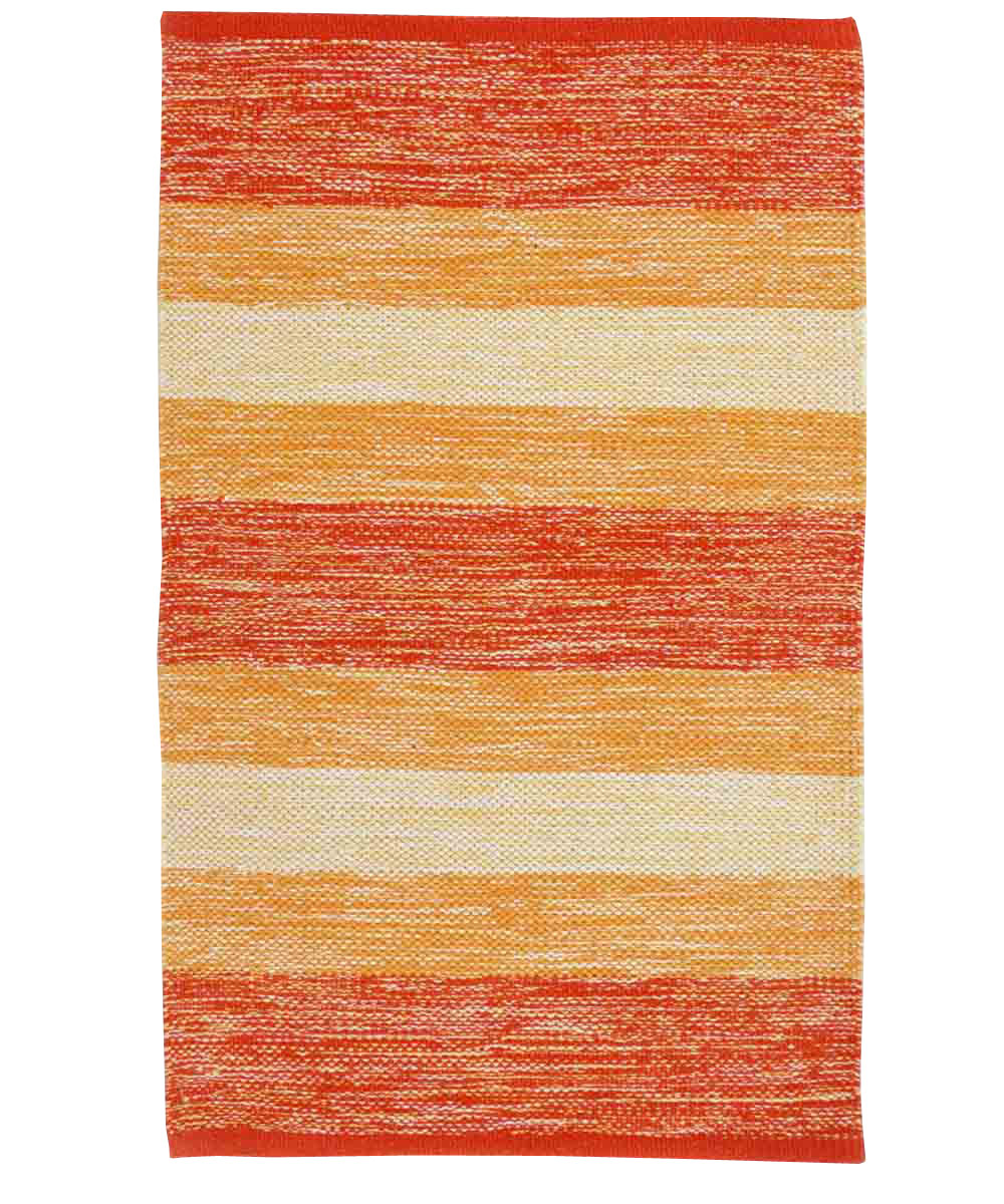 Tappeto HAPPY ARANCIONE disegno a righe 100% cotone annodati a mano, tappetino stuoia bagno multiuso lavabile cm.50x80
