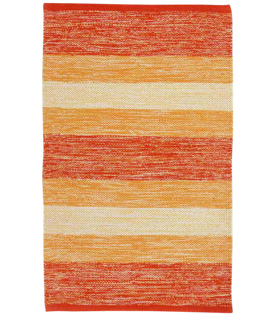 Tappeto HAPPY ARANCIONE disegno a righe 100% cotone annodati a mano, passatoia stuoia cucina multiuso lavabile cm.55x140
