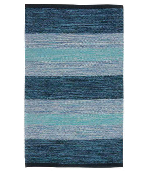 Tappeto HAPPY BLU disegno a righe 100% cotone annodati a mano, passatoia stuoia cucina multiuso lavabile cm.55x140