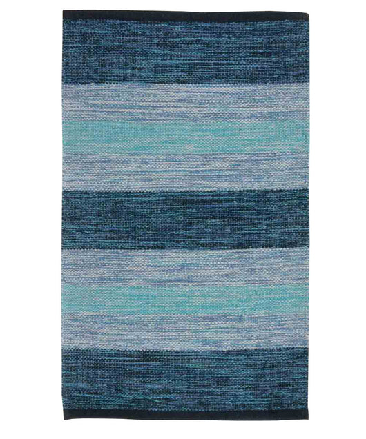 Tappeto HAPPY BLU disegno a righe 100% cotone annodati a mano, passatoia stuoia cucina multiuso lavabile cm.55x280