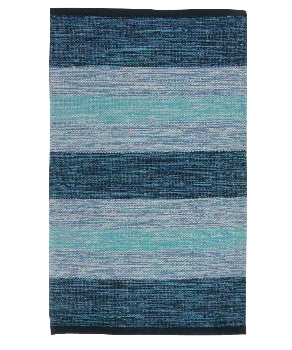 Tappeto HAPPY BLU disegno a righe 100% cotone annodati a mano, passatoia stuoia cucina multiuso lavabile cm.55x110