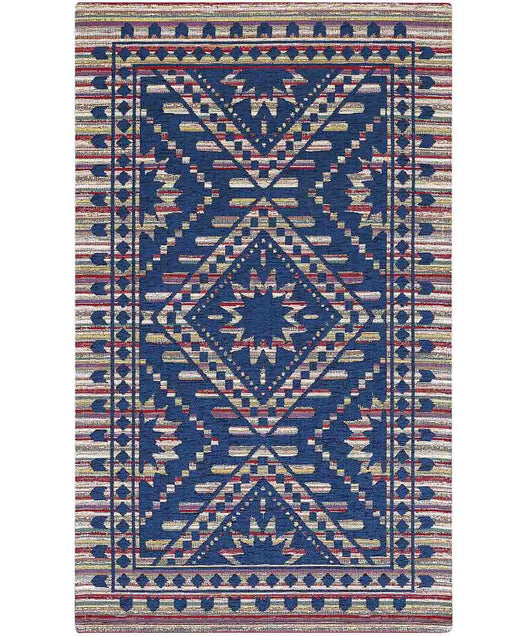 Tappeto Arredo KENYA BLU salotto soggiorno camera, disegno kilim etnico africano, multiuso lavabile antiscivolo cm.140x200