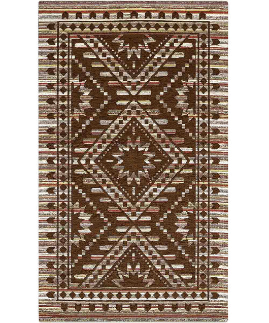 Tappeto passatoia KENYA MARRONE salotto soggiorno camera, disegno kilim etnico africano, multiuso lavabile antiscivolo cm.65x220 corsia