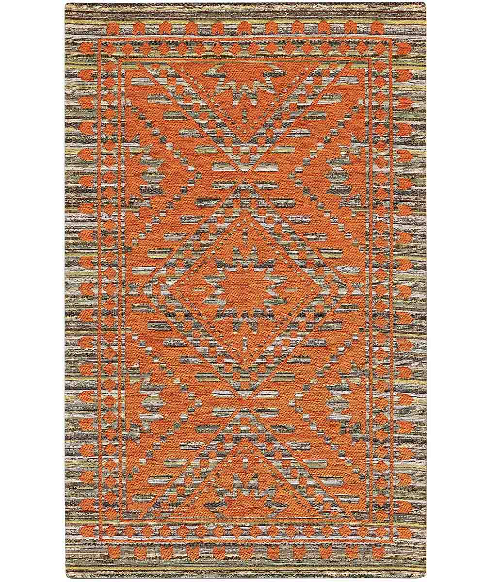 Tappeto passatoia KENYA ARANCIONE salotto soggiorno camera, disegno kilim etnico africano, multiuso lavabile antiscivolo cm.65x220 corsia