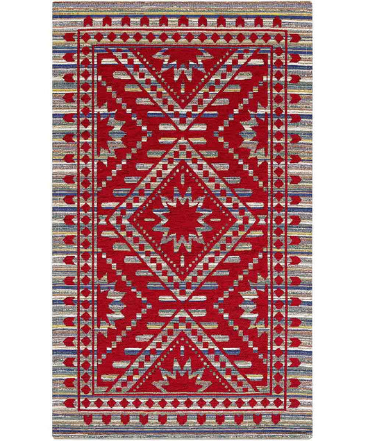 Tappeti Arredo KENYA ROSSO salotto soggiorno camera, disegno kilim etnico africano, multiuso lavabile antiscivolo cm.65x110 (Coppia)