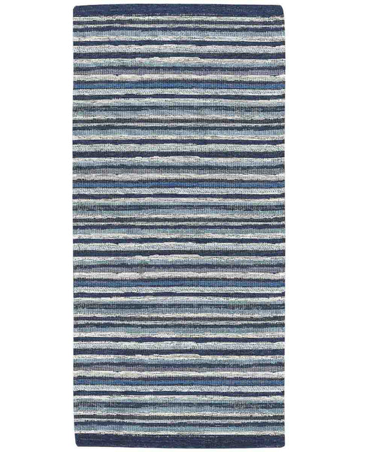 Tappeto passatoia moderno LAOS BLU disegno a righe multicolore, arredo cucina corridoio multiuso lavabile antiscivolo cm.55x190