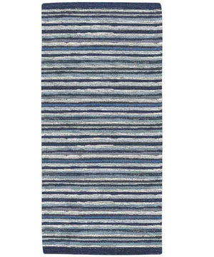 Tappeto passatoia moderno LAOS BLU disegno a righe multicolore, tappetino bagno ingresso multiuso lavabile antiscivolo cm.55x80