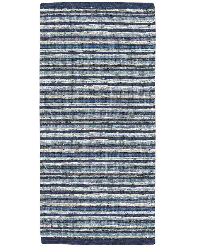 Tappeto passatoia moderno LAOS BLU disegno a righe multicolore, tappetino bagno ingresso multiuso lavabile antiscivolo cm.55x80