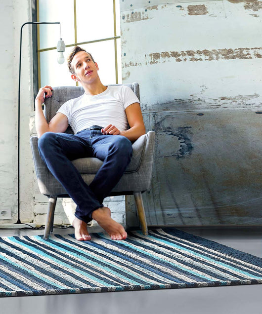 Tappeto passatoia moderno LAOS BLU disegno a righe multicolore, arredo cucina corridoio multiuso lavabile antiscivolo cm.55x240