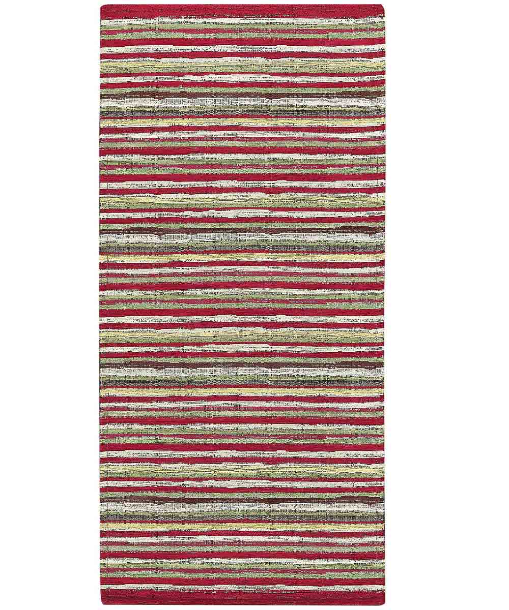 Tappeto passatoia moderno LAOS ROSSO disegno a righe multicolore, tappetino bagno ingresso multiuso lavabile antiscivolo cm.55x80