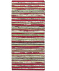 Tappeto passatoia moderno LAOS ROSSO disegno a righe multicolore, tappetino bagno ingresso multiuso lavabile antiscivolo cm.55x80