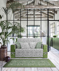 Tappeto passatoia moderno MALESIA VERDE disegno giungla tropicale natura foglie felci, tappetino bagno ingresso multiuso lavabile antiscivolo cm.55x80