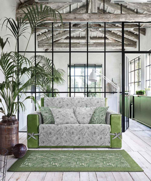 Tappeto passatoia moderno MALESIA VERDE disegno giungla tropicale natura foglie felci, tappetino bagno ingresso multiuso lavabile antiscivolo cm.55x80