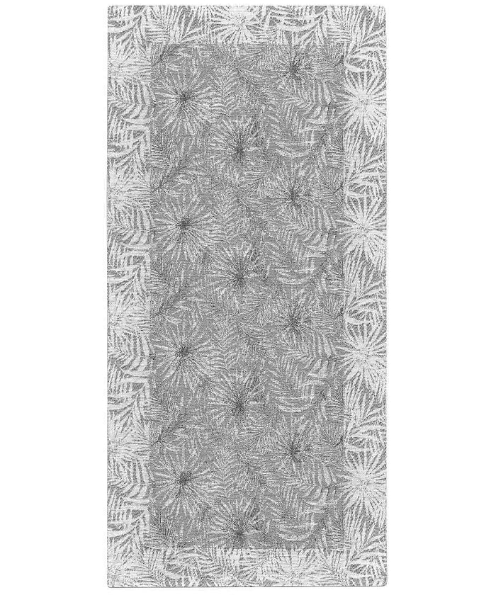 Tappeto passatoia moderno MALESIA GRIGIO PERLA disegno giungla tropicale natura foglie felci, arredo cucina corridoio multiuso lavabile antiscivolo cm.55x140