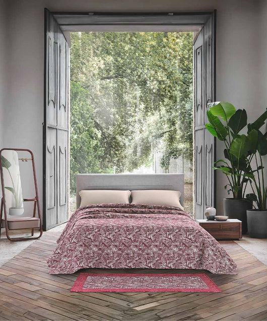 Tappeto passatoia moderno MALESIA VIOLA disegno giungla tropicale natura foglie felci, arredo cucina corridoio multiuso lavabile antiscivolo cm.55x280