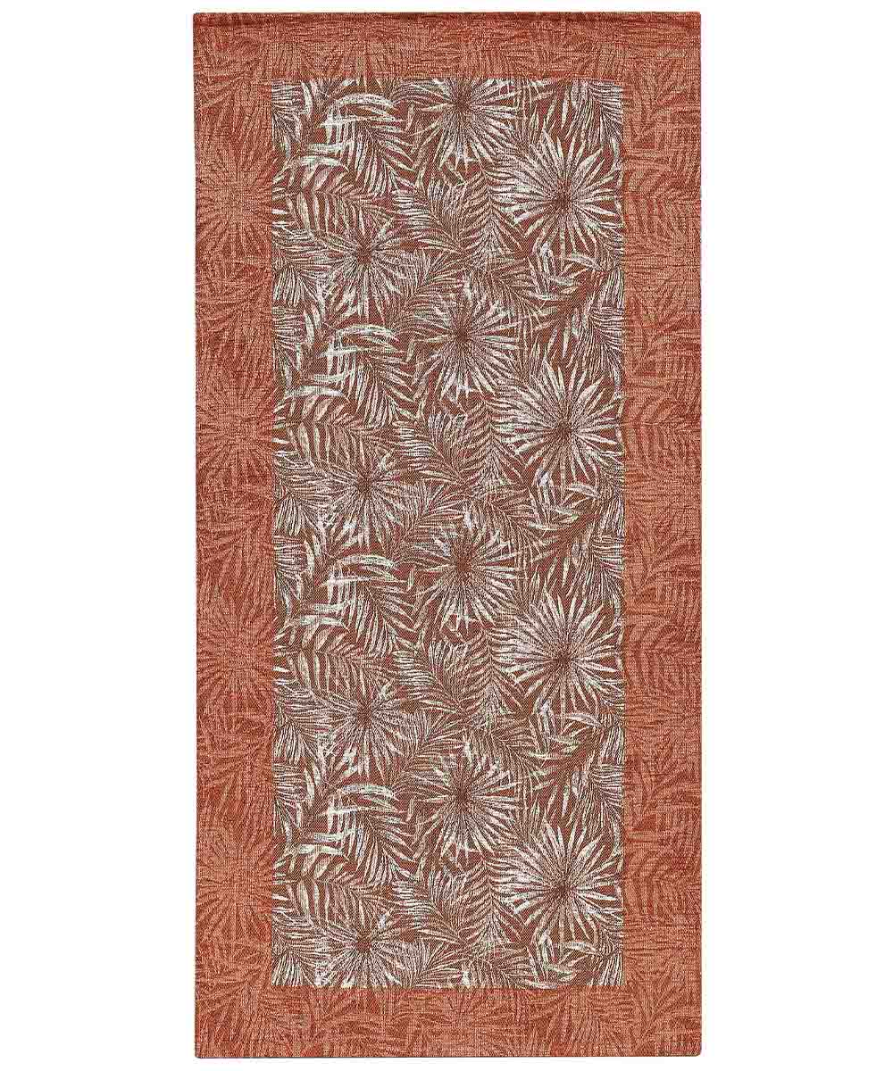 Tappeto passatoia moderno MALESIA TERRACOTTA disegno giungla tropicale natura foglie felci, arredo cucina corridoio multiuso lavabile antiscivolo cm.55x240
