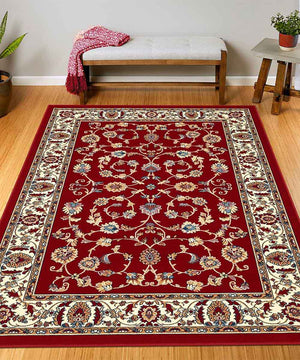 Tappeto P2079 rosso cm.280x570 motivo classico orientale persiano, economico resistente facile da pulire