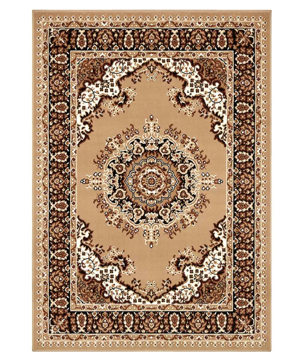 Tappeto P4480 beige cm.280x470 disegno persiano medaglione tradizionale, economico resistente facile da pulire