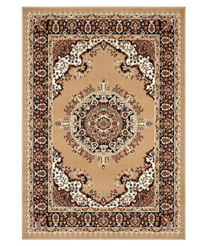 Tappeto P4480 beige cm.280x470 disegno persiano medaglione tradizionale, economico resistente facile da pulire