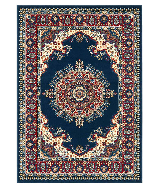 Tappeto P4480 blu cm.280x570 disegno persiano medaglione tradizionale, economico resistente facile da pulire