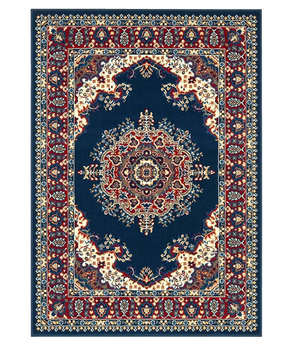 Tappeto P4480 blu cm.280x470 disegno persiano medaglione tradizionale, economico resistente facile da pulire