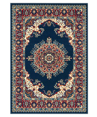 Tappeto P4480 blu cm.280x470 disegno persiano medaglione tradizionale, economico resistente facile da pulire