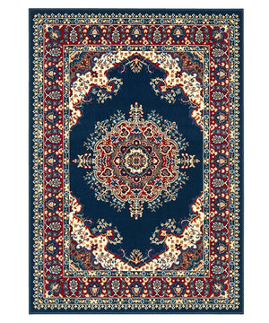 Tappeto P4480 blu cm.280x470 disegno persiano medaglione tradizionale, economico resistente facile da pulire