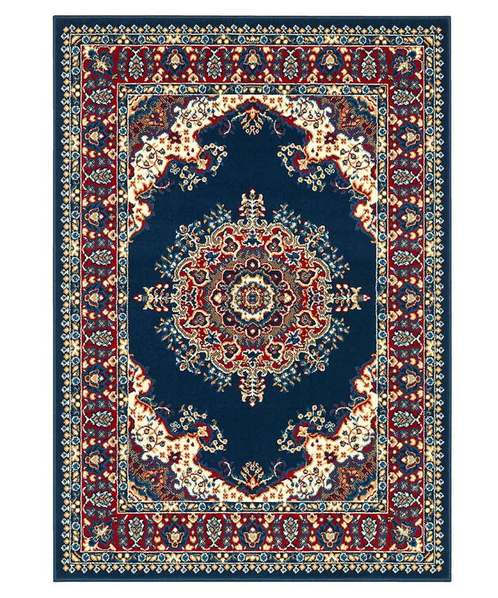 Tappeto P4480 blu cm.280x470 disegno persiano medaglione tradizionale, economico resistente facile da pulire