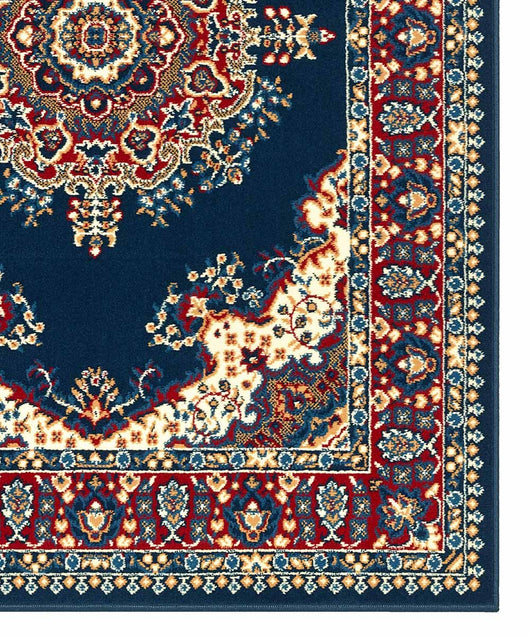 Tappeto P4480 blu cm.280x470 disegno persiano medaglione tradizionale, economico resistente facile da pulire