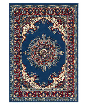 Tappeto P4480 azzurro cm.280x470 disegno persiano medaglione tradizionale, economico resistente facile da pulire
