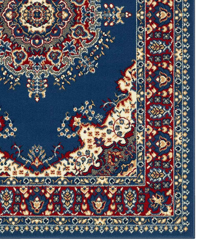 Tappeto P4480 azzurro cm.280x470 disegno persiano medaglione tradizionale, economico resistente facile da pulire