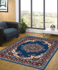 Tappeto P4480 azzurro cm.280x470 disegno persiano medaglione tradizionale, economico resistente facile da pulire