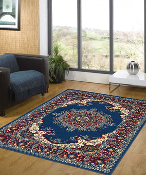 Tappeto P4480 azzurro cm.280x470 disegno persiano medaglione tradizionale, economico resistente facile da pulire