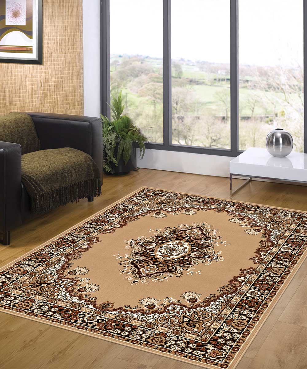 Tappeto P6210 beige cm.280x570 stile orientale persiano, economico resistente facile da pulire