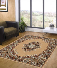 Tappeto P6210 beige cm.280x570 stile orientale persiano, economico resistente facile da pulire