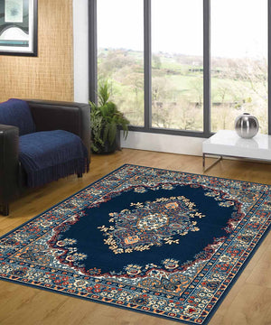 Tappeto P6210 blu cm.280x570 stile orientale persiano, economico resistente facile da pulire