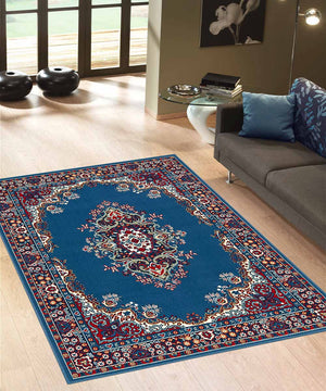 Tappeto P6210 azzurro cm.280x365 stile orientale persiano, economico resistente facile da pulire