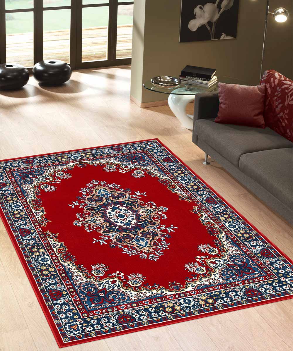 Tappeto P6210 rosso cm.280x570 stile orientale persiano, economico resistente facile da pulire