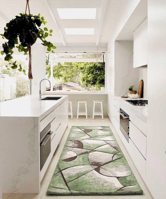 Tappeto moderno UNIVERSO VERDE astratto quadro arte contemporanea, tappetino bagno multiuso lavabile in lavatrice e anti-scivolo cm.55x80