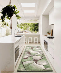 Tappeto moderno UNIVERSO VERDE astratto quadro arte contemporanea, passatoia cucina multiuso lavabile in lavatrice e anti-scivolo cm.55x140