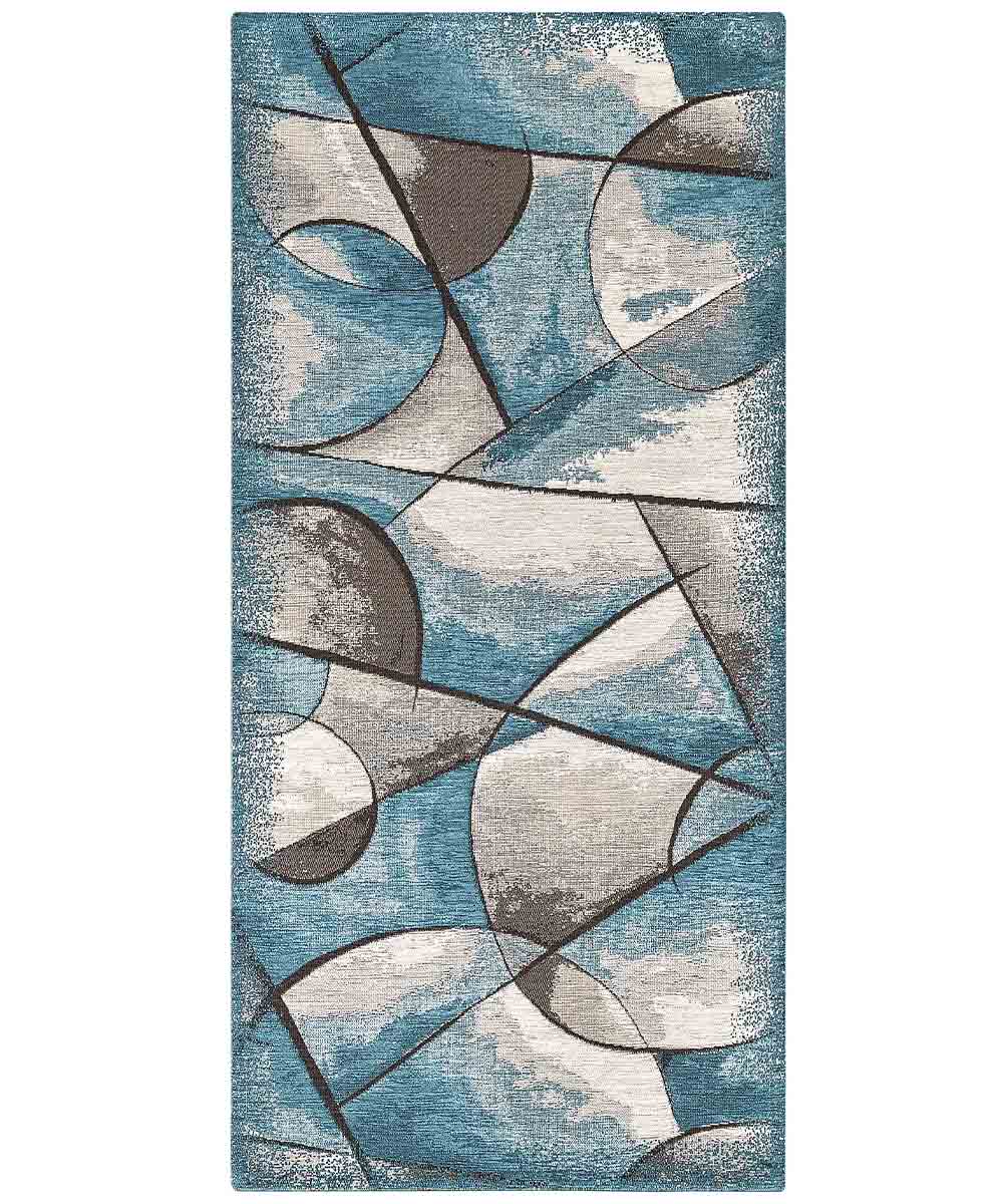 Tappeto moderno UNIVERSO BLU JEANS astratto quadro arte contemporanea, passatoia cucina multiuso lavabile in lavatrice e anti-scivolo cm.55x280