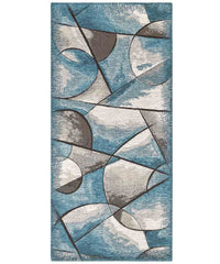 Tappeto moderno UNIVERSO BLU JEANS astratto quadro arte contemporanea, passatoia cucina multiuso lavabile in lavatrice e anti-scivolo cm.55x280