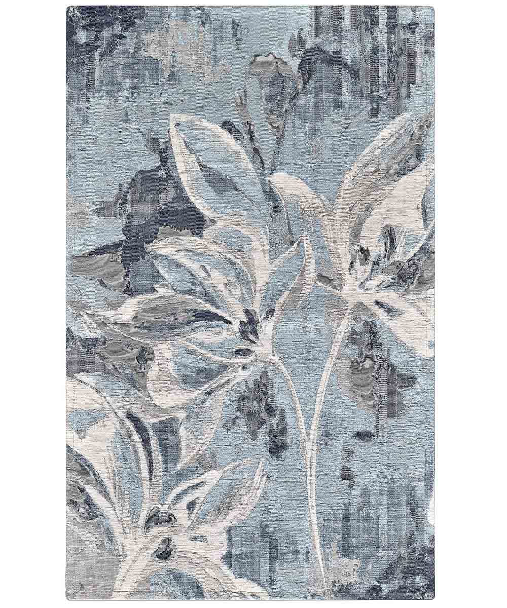 Tappeto Arredo VANILLA AZZURRO salotto soggiorno camera, disegno fiori vaniglia motivo floreale, multiuso lavabile antiscivolo cm.115x175