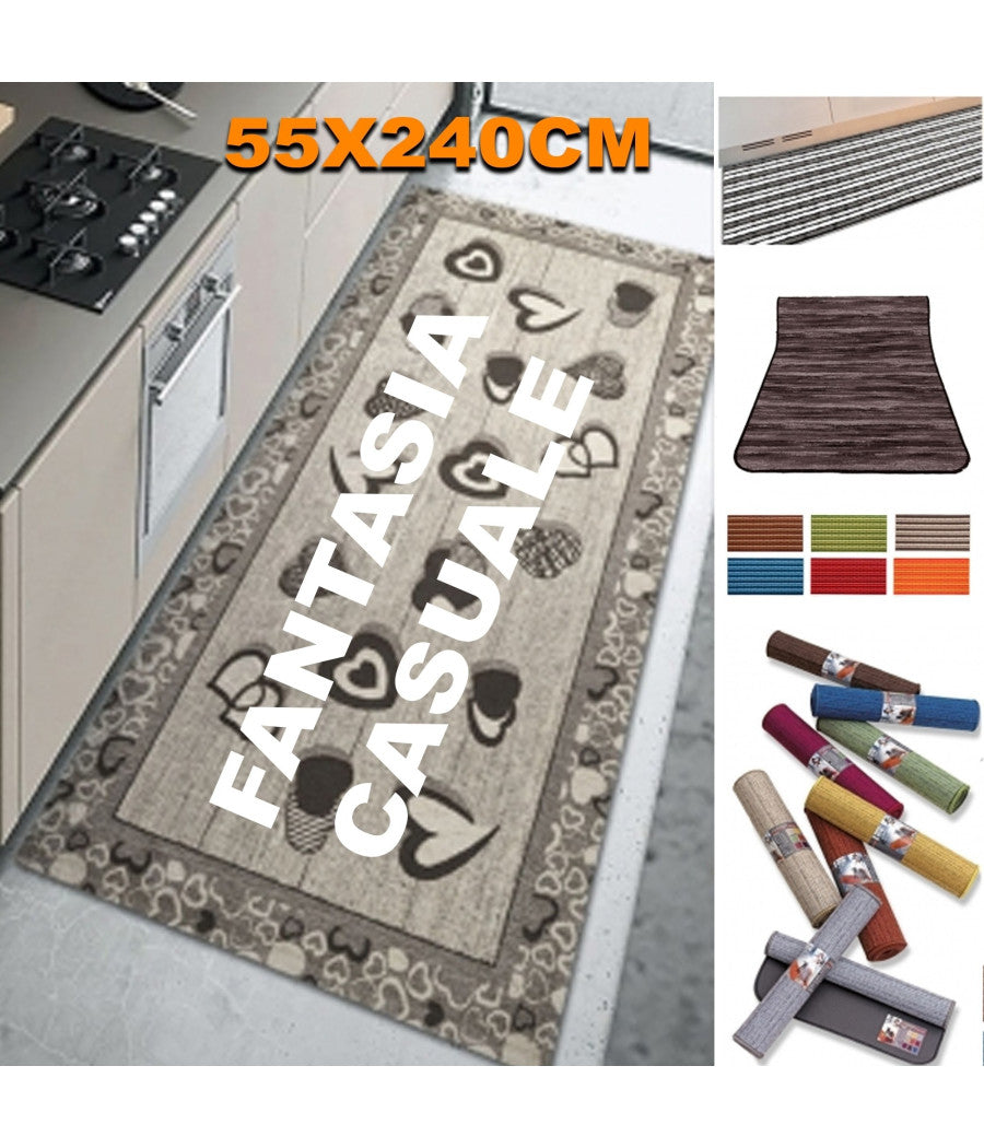 Tappeto Antiscivolo Fondo Gomma 55x240 Cm Per Cucina Bagno Lavabile Lavatrice         