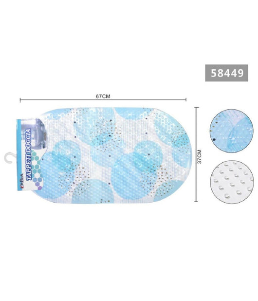 Tappeto Antiscivolo Ovale Cerchi Azzurri Per Vasca Bagno Doccia 67 X 37 Cm 58449         