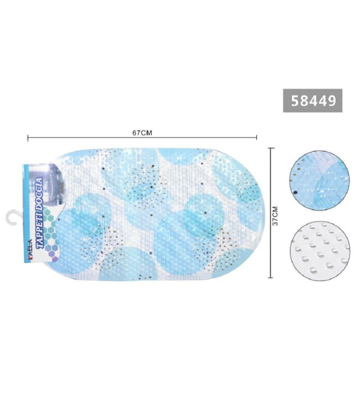 Tappeto Antiscivolo Ovale Cerchi Azzurri Per Vasca Bagno Doccia 67 X 37 Cm 58449         