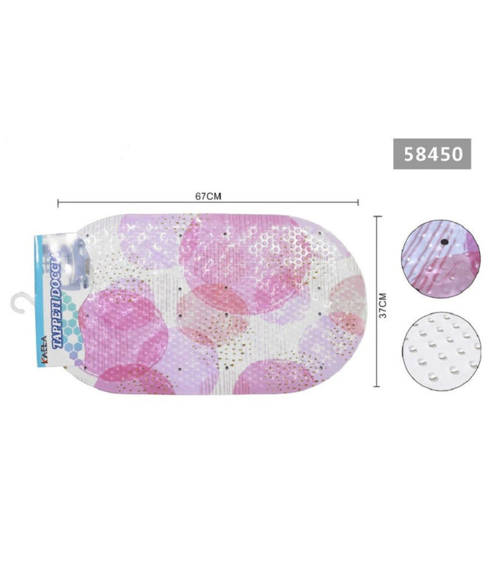 Tappeto Antiscivolo Ovale Cerchi Rosa Per Vasca Da Bagno Doccia 67 X 37 Cm 58450         