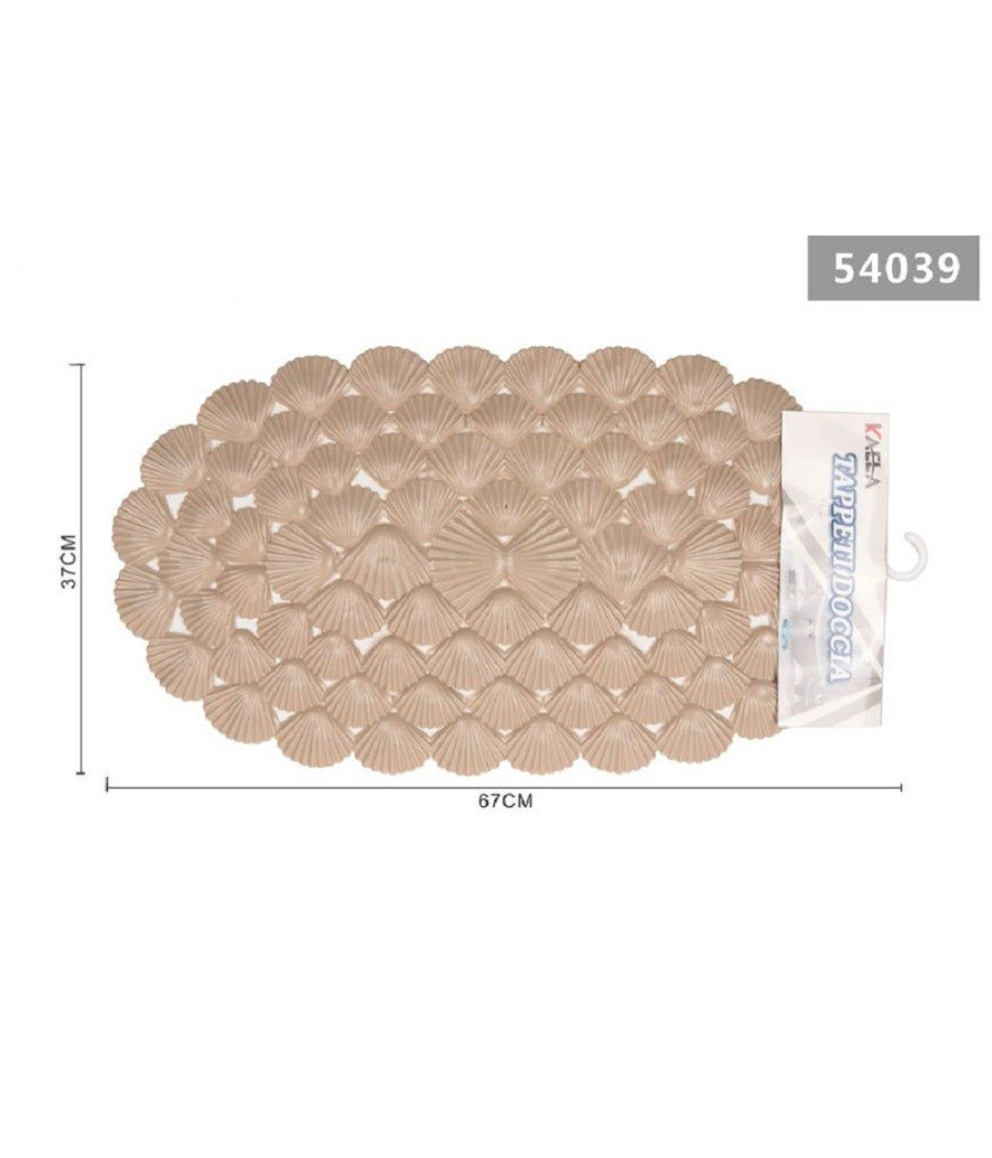 Tappeto Antiscivolo Ovale Con Conchiglie Beige Vasca Bagno Doccia 67x37cm 54039         