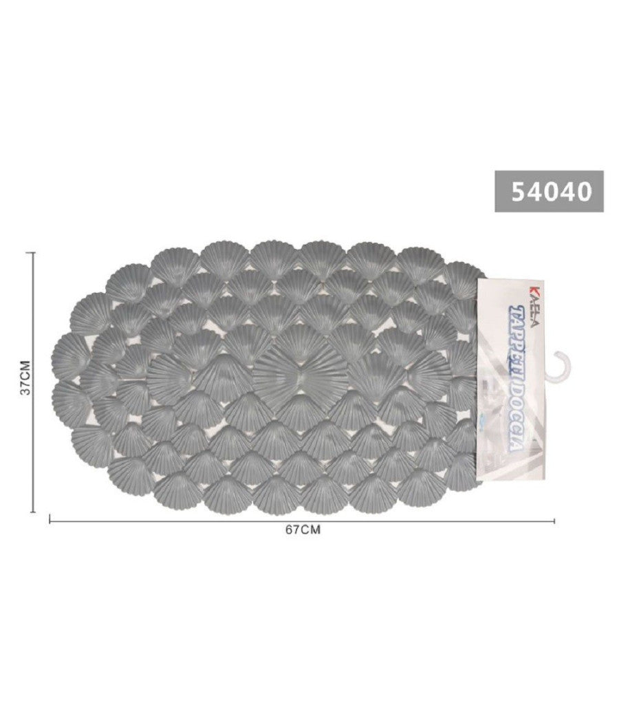 Tappeto Antiscivolo Ovale Con Conchiglie Grigio Vasca Bagno Doccia 67x37cm 54040         