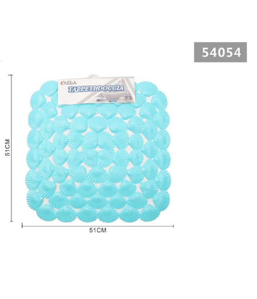 Tappeto Antiscivolo Quadrato Conchiglie Azzurro Vasca Bagno Doccia 51x51cm 54054         